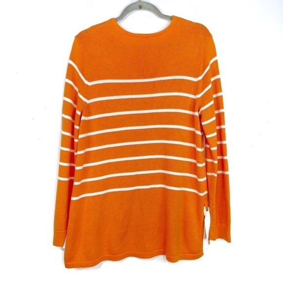 J. Jill Long Sleeve Orange White Striped Side Tie Crew Neck Knit Sweater Size M - Picture 5 of 9